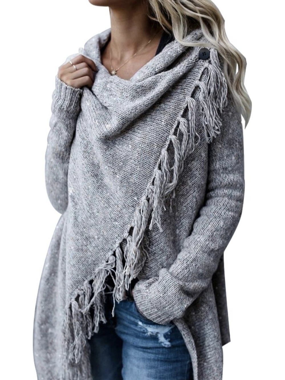 Tassed Hem Drape Poncho